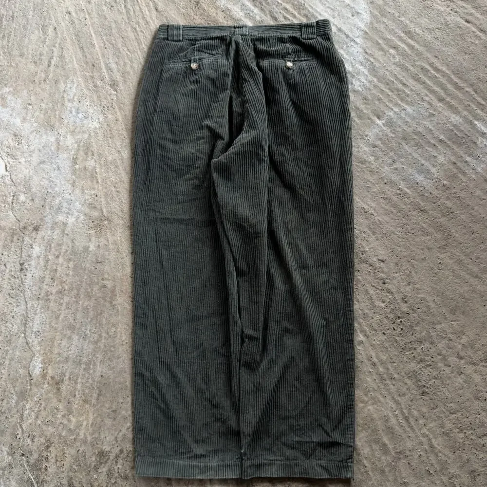 Vtg Logan Drive Corduroy Pants Forest Green Chunky 35x30 Hong Kong 90s Pleated